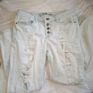 Distressed Mid-Rise Relaxed Skinny Jeans